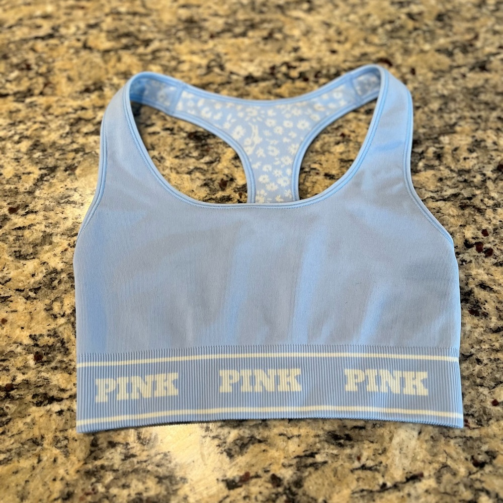 PINK Victoria's Secret Blue Bra with Racerback and Elastic Band